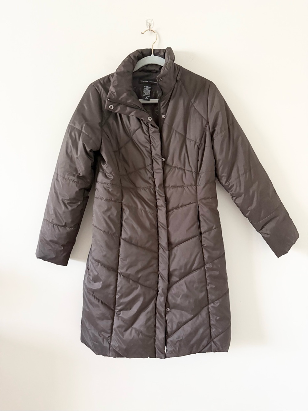 New York & Company Long Quilted Puffer Coat - Dark Brown Size S